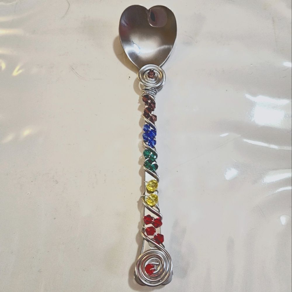 Wire wrapped and beaded spoon with cup hanger